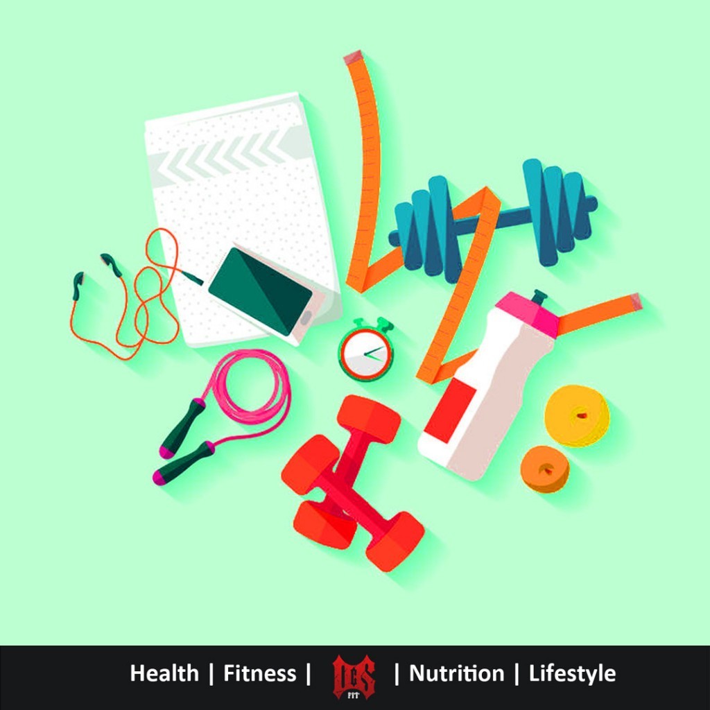 Books Weights Fitbits and other fitness tools and resources