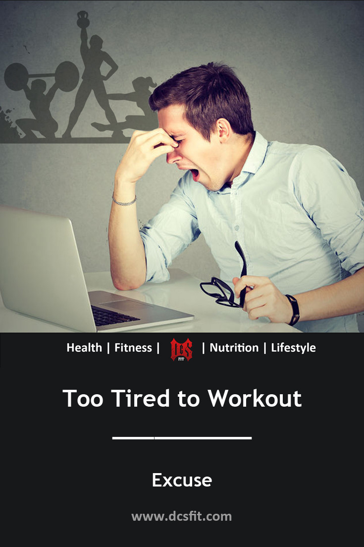 Too Tired to Workout - Man at his desk exhausted with outlines of people working out in the background