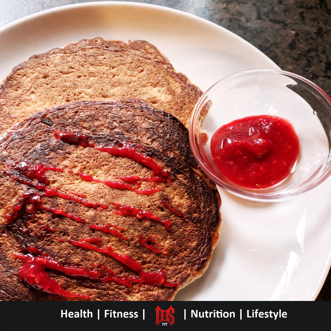 Protein Pancakes with all natural raspberry jam topping
